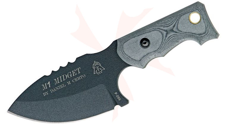 TOPS Knives M1 Midget Fixed 3.75 inch 1095 Spear Point Blade, Micarta Handles, Kydex Sheath