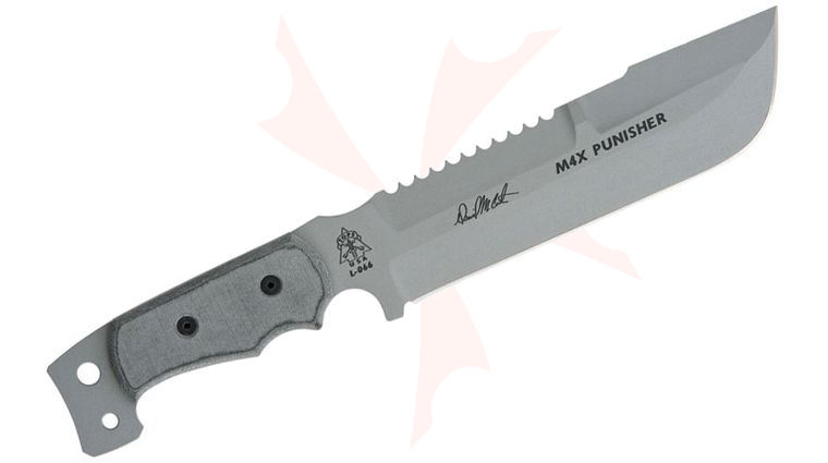 TOPS Knives MX4 Punisher Fixed  8-1/2 inch 1095 Carbon Sawback Blade, Micarta Handles, Nylon Sheath