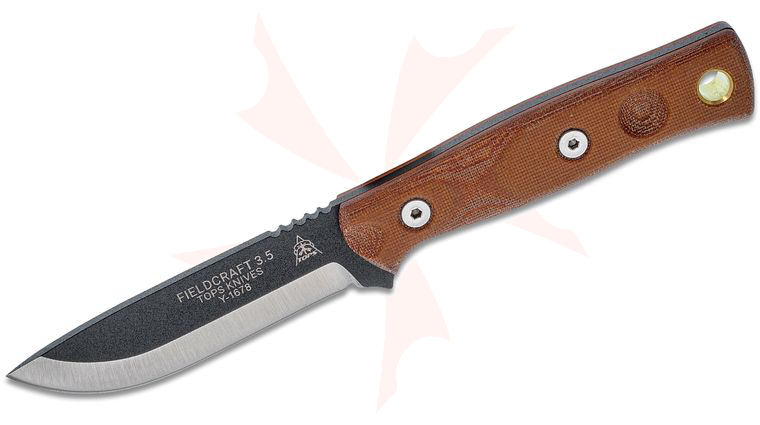 TOPS Knives BOB Brothers of Bushcraft Fieldcraft 3.5 Fixed 3.75 inch 1095 Black Blade, Tan Micarta Handles, Black Kydex Sheath