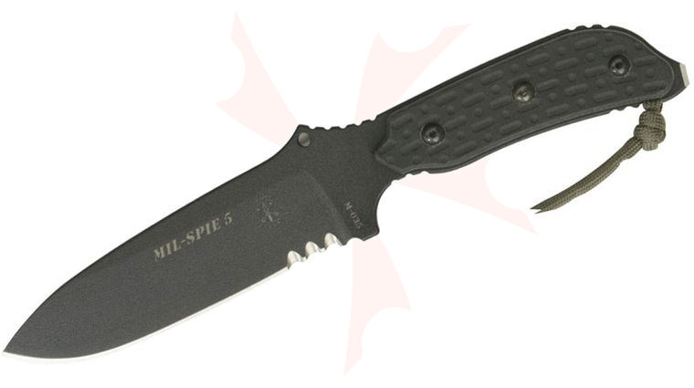 TOPS Knives MIL-SPIE 5 Fixed 5 inch Black 1095 Combo Blade, Micarta Handles, Kydex Sheath