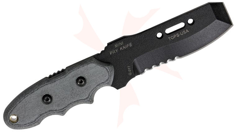 TOPS Knives MPK-01 Mini Pry Knife Fixed 3.5 inch Black 1095 Chisel Blade, Micarta Handle, Nylon Sheath