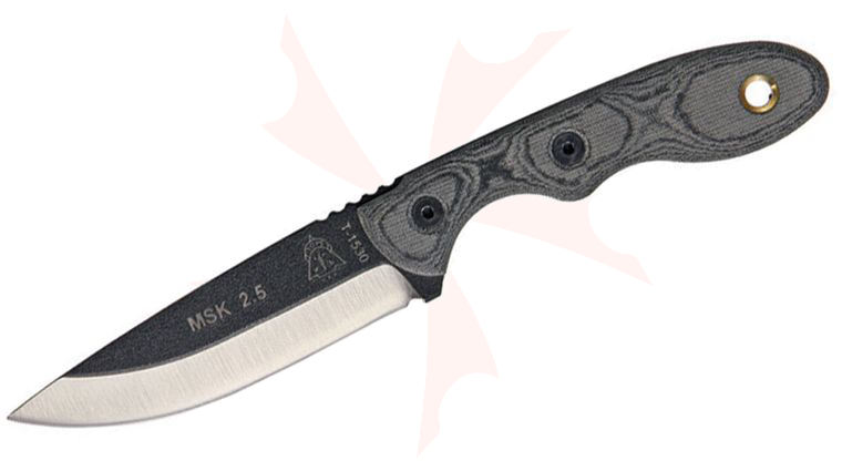 TOPS Knives Mini Scandi Knife Fixed 3 inch 1095 Blade, Black Micarta Handles, Kydex Sheath