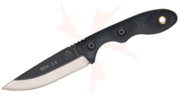 TOPS Knives Mini Scandi Knife Fixed 3 inch 1095 Blade, Green/Black Micarta Handles, Kydex Sheath