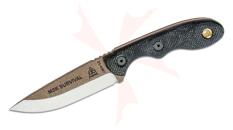 TOPS Knives Mini Scandi Knife Fixed 3 inch 1095 Coyote Tan Blade, Black Micarta Handles, Kydex Sheath