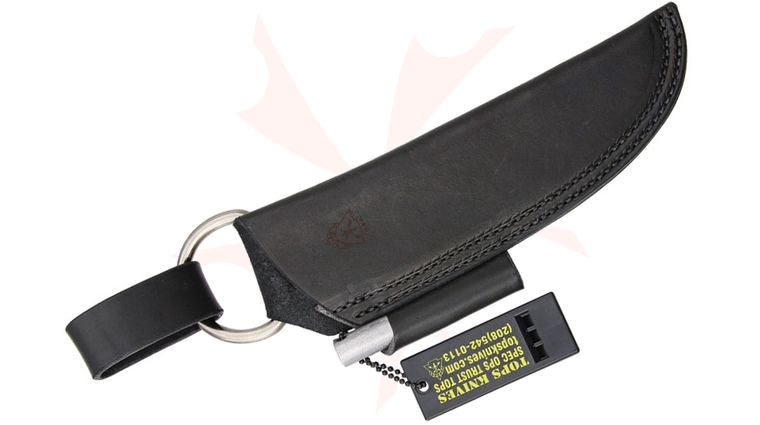 TOPS Knives BOB Brothers of Bushcraft Hunter Articulating Black Leather Sheath, Ferro Rod, Survival Whistle