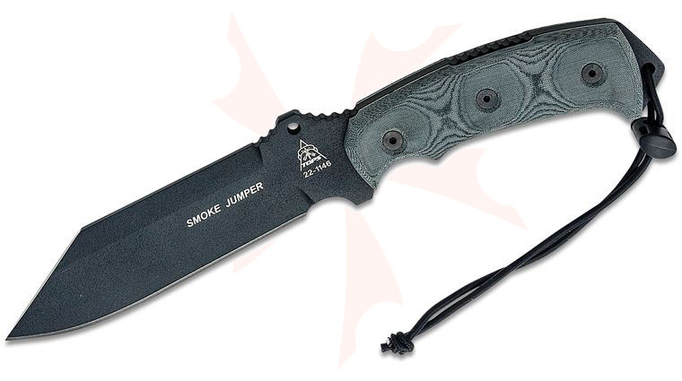 TOPS Knives Smoke Jumper Fixed Blade 6.5 inch 1095 Black Clip Point Blade, Black Linen Micarta Handle, Kydex Sheath