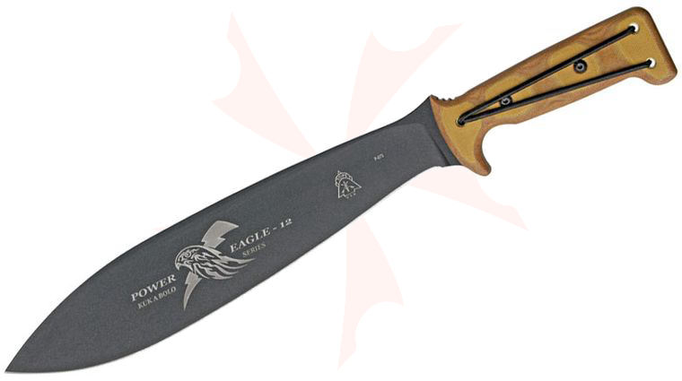 TOPS Knives Power Eagle 12 Fixed 12 inch Black 1095 Carbon Blade, Tan Micarta Handles, Nylon Sheath