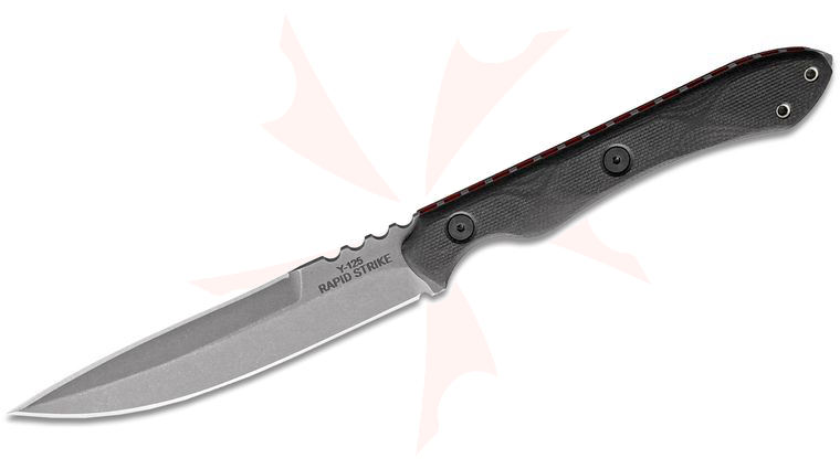 TOPS Knives Rapid Strike Fixed Blade Knife 4.13 inch 154CM Double Edged Drop Point, Black G10 Handles, Kydex Sheath
