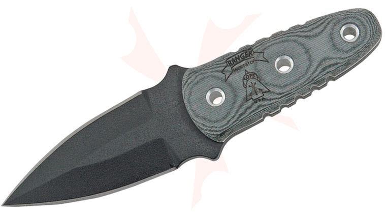 TOPS Knives RSS01 Ranger Short-Stop Fixed 3.13 inch Black 1095 Spear Point Blade, Micarta Handles, Kydex Sheath
