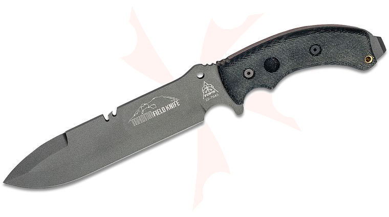 TOPS Knives Tahoma Field Knife Single Edged 8.38 inch 1095 Carbon Blade, Black Canvas Micarta Handles, Nylon Sheath