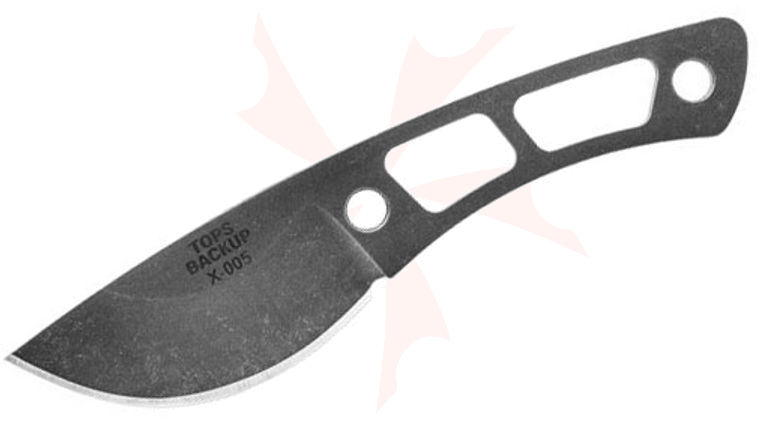 TOPS Knives Backup Fixed Neck Knife 2.38 inch 1095 High Carbon Blade and Skeletonized Handle, Black Kydex Sheath