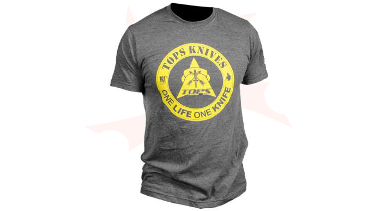 TOPS Knives One Life One Knife Logo T-Shirt, Charcoal Heather, 2X-Large