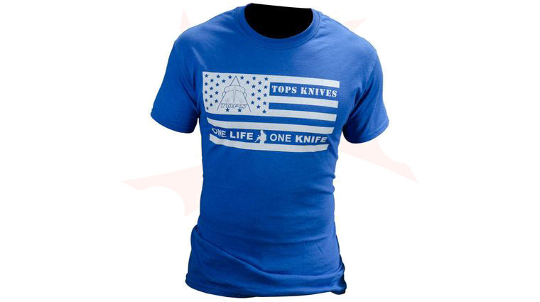 TOPS Knives One Life One Knife Flag Logo T-Shirt Blue, 2X-Large