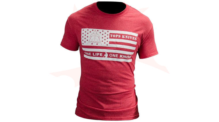 TOPS Knives One Life One Knife Flag Logo T-Shirt, Red, Large