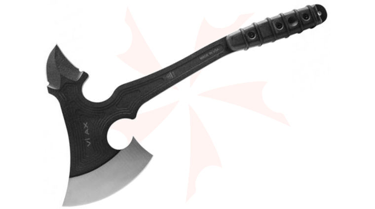 TOPS Knives Vi Ax 2 Viking Axe 15.25 inch Overall, Black Linen Micarta Handles, Black Leather Sheath
