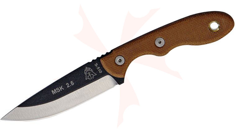 TOPS Knives Mini Scandi Knife Fixed 3 inch 1095 Blade, Brown Micarta Handles, Kydex Sheath