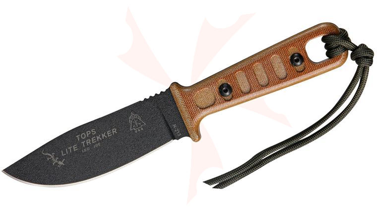 TOPS Knives Lite Trekker Fixed 3-5/8 inch 1095 Blade, Tan Canvas Micarta Handles with Tan Inlays (TLT-01-T)