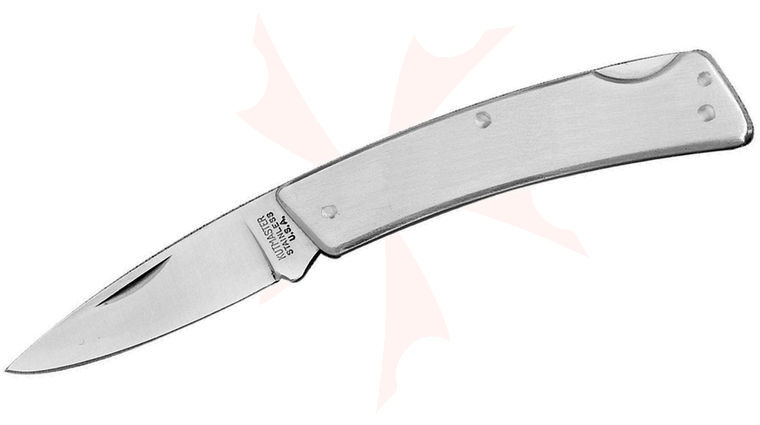 Utica Lockback Folding Knife 2.125 inch Satin Plain Blade, Stainless Steel Handles