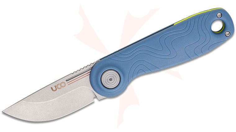 UCO Ingalls Slipjoint Folding Knife 2.6 inch D2 Stonewashed Drop Point Blade, Ocean Blue GRN Handles