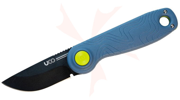 UCO Ingalls Slipjoint Folding Knife with Switch-Lok Safety Lock 2.6 inch D2 Black TiNi Drop Point Blade, Ocean Blue GRN Handles