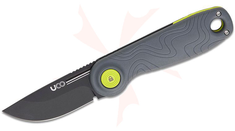 UCO Ingalls Slipjoint Folding Knife with Switch-Lok Safety Lock 2.6 inch D2 Black TiNi Drop Point Blade, Coal Gray GRN Handles