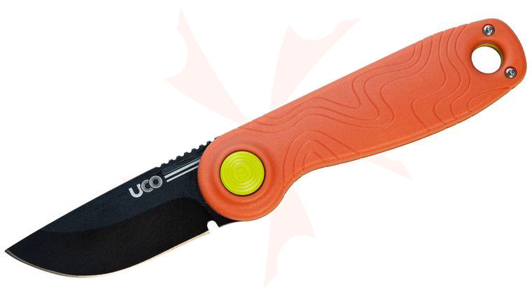 UCO Ingalls Slipjoint Folding Knife with Switch-Lok Safety Lock 2.6 inch D2 Black TiNi Drop Point Blade, Tiger Orange GRN Handles