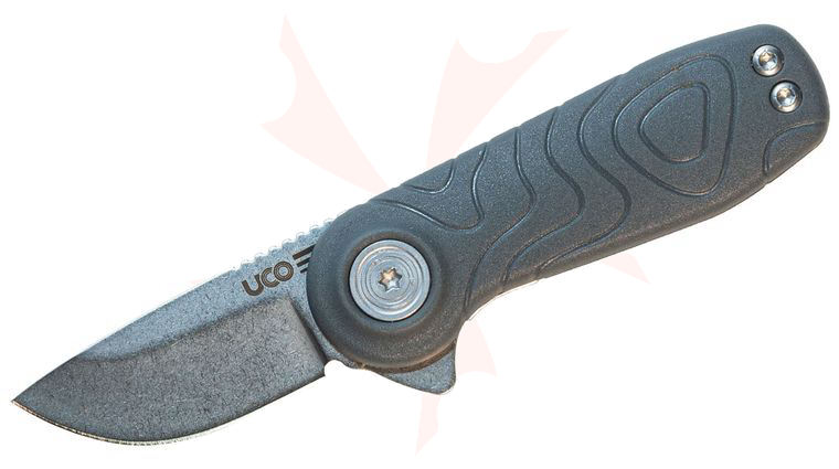 UCO Tinkham Folding Knife 1.5 inch D2 Stonewashed Drop Point Blade, Coal Gray GRN Handles