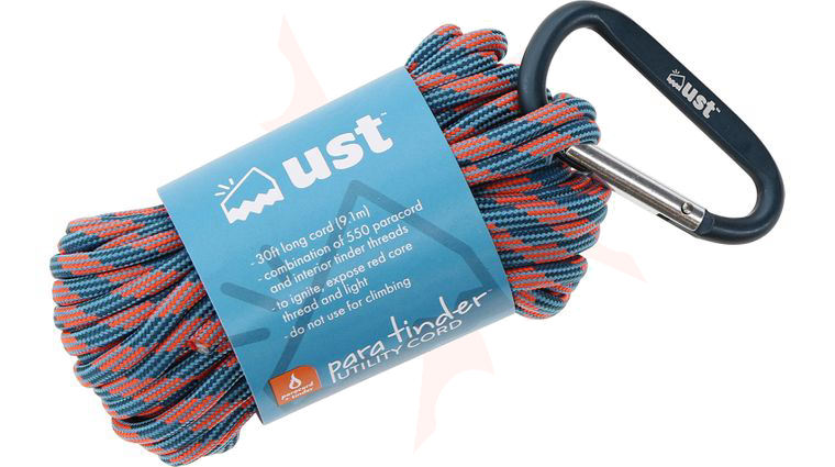 UST Ultimate Survival ParaTinder 550 Paracord with Tinder Cord and Carabiner, Blue/Orange, 30 Feet