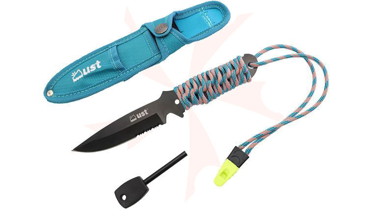 UST Ultimate Survival ParaKnife PRO 4.0 Knife Fixed 4 inch Black Combo Blade, Fire Starter, Whistle, Nylon Sheath
