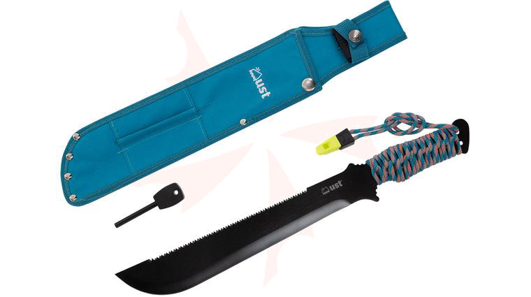 UST Ultimate Survival ParaCuda PRO Sawback Machete 11 inch Black Blade, Fire Starter, ParaTinder Wrapped Handle, Nylon Sheath