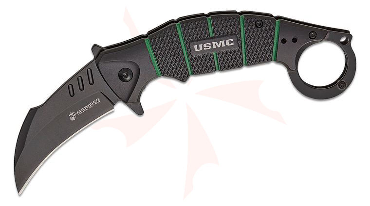 United Cutlery USMC War Claw Karambit Folding Knife 3 inch Black Hawkbill Blade, Black G10 Handles