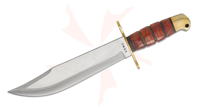 United Cutlery USMC Jungle Bowie 9.25 inch  Bowie Blade, Stacked Leather Handle, Leather Sheath