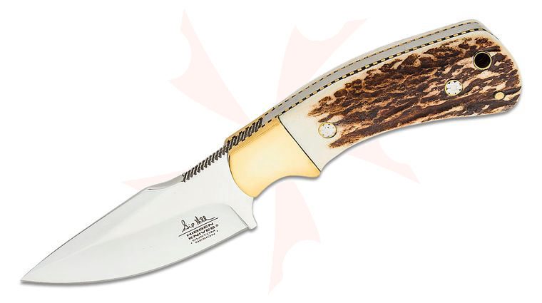United Cutlery Gil Hibben Diamondback Stag Knife 3.58 inch Mirror-Polished Harpoon Point Blade, Genuine Stag Handles with Nickel Silver Bolsters, Leather Sheath
