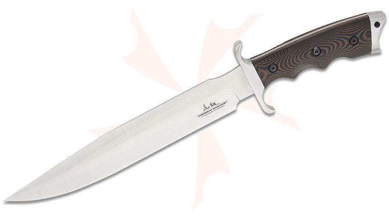 United Cutlery Gil Hibben Tundra Toothpick Knife 9.375 inch Satin Clip Point Blade, Orange and Black Micarta Handles, Black Leather Sheath
