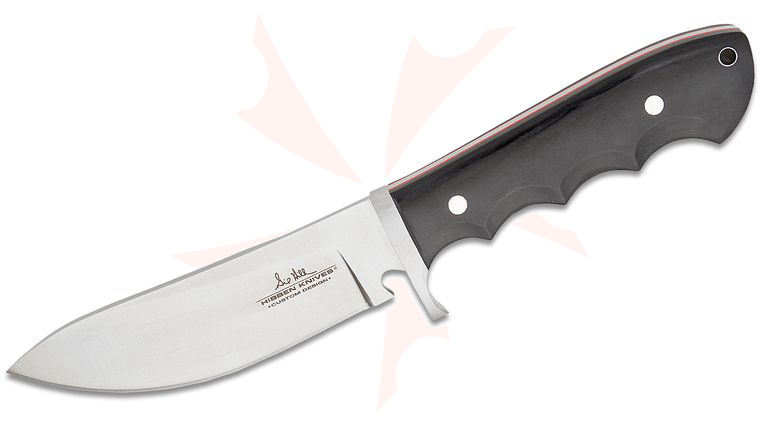 United Cutlery Gil Hibben Pro Hunter Fixed Blade Knife 4.5 inch Satin Drop Point Blade, Black Wood Handles Handles, Basketweave Leather Sheath