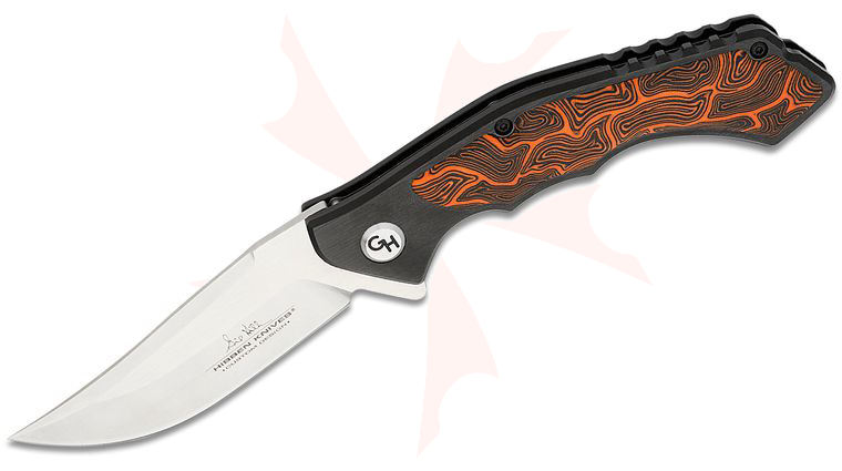 United Cutlery Gil Hibben HellFyre Whirlwind Liner Lock Flipper Knife 3.19 inch Satin Upswept Blade, Black Aluminum Handles with Orange/Black G10 Onlay