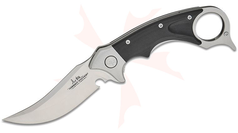 United Cutlery Gil Hibben Folding Recurve Karambit Knife 3.325 inch Satin Upswept Blade, Black G10 Handles with Stainless Bolsters
