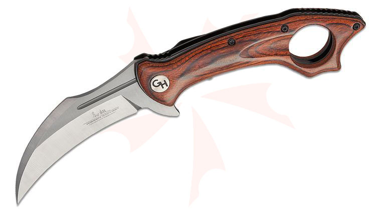 United Cutlery Gil Hibben Warbird Folding Karambit Knife 3.6 inch Polished Black Hawkbill Blade, Bloodwood Handles with Finger Ring