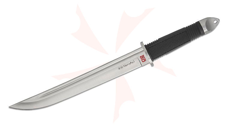 United Cutlery Honshu Tanto Fixed Blade, D2 Satin Plain Blade, Black Rubberized Handle, Leather Sheath
