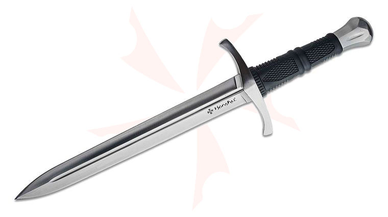 United Cutlery Honshu Quillon Dagger 11.75 inch Satin Double Edged Blade, TPR Handle, Leather Sheath