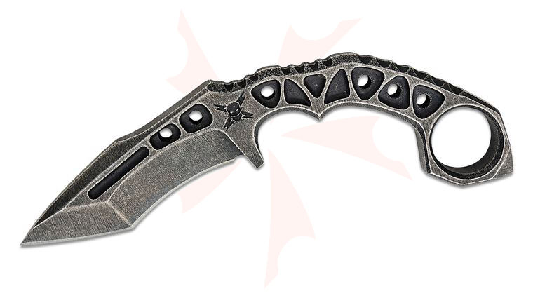 United Cutlery M48 Tanker Combat Karambit 4.5 inch Black Stonewashed Recurve Tanto Blade, One-Piece Construction with Pinky Ring, Kydex Belt Sheath
