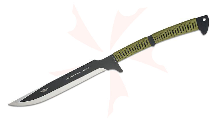 United Cutlery USMC Tak-Kana Sword 14.625 inch Two-Tone Blade, Black Faux-Rayskin and OD Green Nylon Cord Wrapped Handle, Molded Polypropylene Sheath