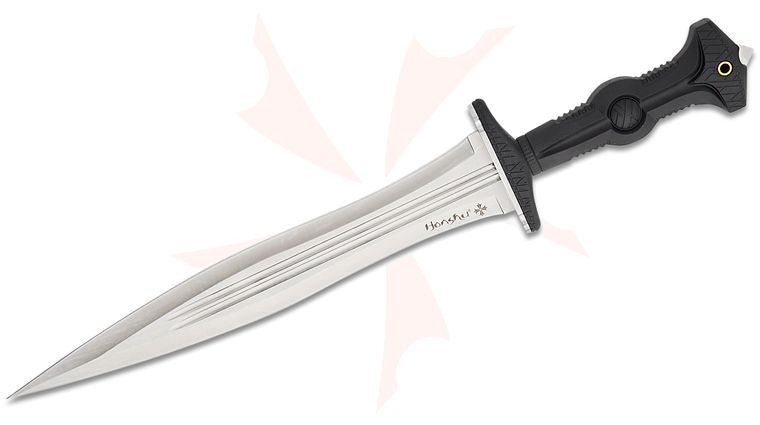 United Cutlery Honshu Legionary Dagger 13 inch Satin Double Edged Blade, Black TPR Handle, Leather Sheath