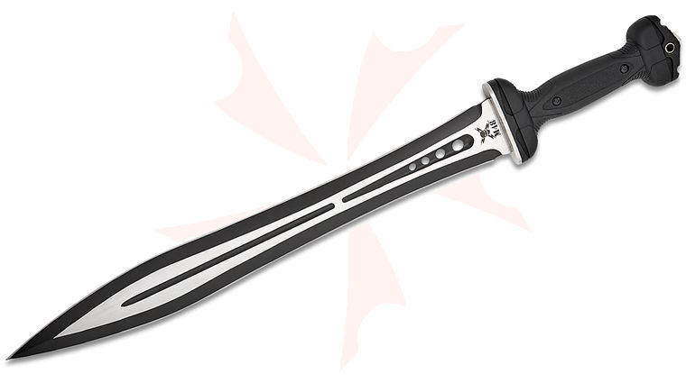 United Cutlery M48 Gladius Sword 19.29 inch Two-Tone Blade, Black TPR Handles, Vortec Belt Sheath