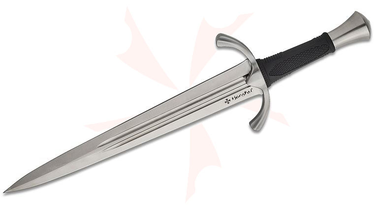 United Cutlery Honshu Medieval Arming Dagger 13.5 inch 7Cr13 Satin Double-Edged Blade, Black Textured Handle, Wooden Sheath