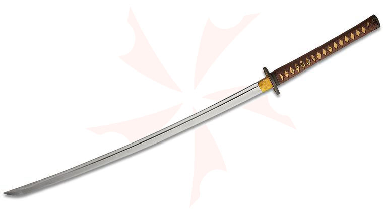 United Cutlery Shikoto Eternal Edge Katana 27.25 inch T10 Hamon Blade, Rayskin/Cord Wrapped Handle, Black Lacquered Wood Scabbard