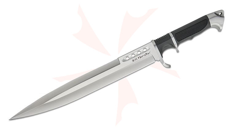 United Cutlery Honshu Arkansas Toothpick Fixed Blade Knife 12.38 inch Satin Spear Point Blade, Black Rubberized Handle, Leather Sheath