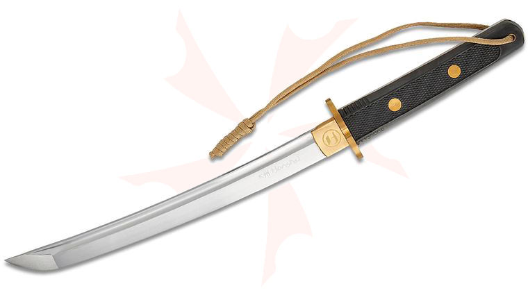 United Cutlery Honshu Full Tang Tactical Tanto 14.5 inch 1060 Carbon Steel Blade, Black Synthetic Handle, Wood and Polycarbonate Scabbard