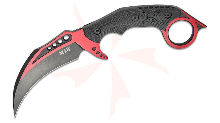 United Cutlery Cardinal Sin Edition M48 Falcon Karambit 5.25 inch Two-Tone Red/Black Hawkbill Blade, TPU and Nylon Sheath