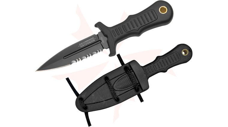 United Cutlery Combat Commander Mini Boot Knife 2-1/2 inch Black Double Edge Blade, Kydex Sheath